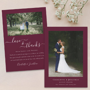 Tarjeta De Agradecimiento Elegante Gracias Boda 2 Foto Borgoña