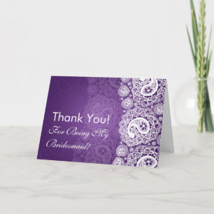 Tarjeta De Agradecimiento Elegante Gracias Bridesmaid Paisley Lace Purple
