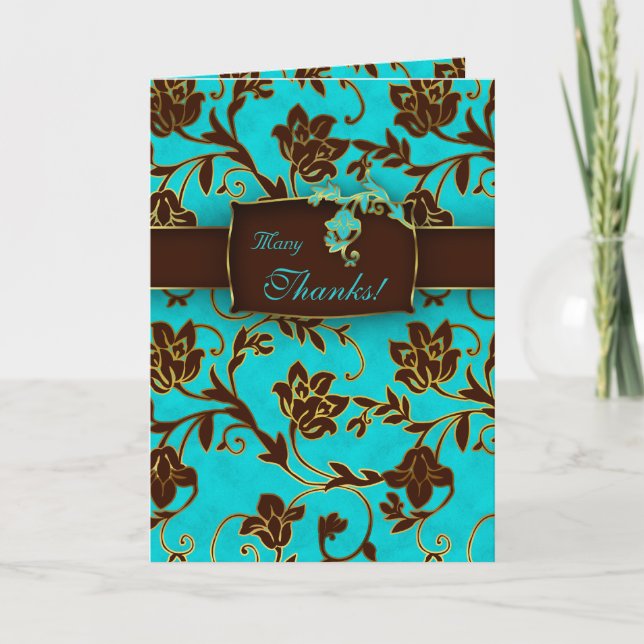 Tarjeta De Agradecimiento Elegante Gracias Cards Gold Floral BB (Anverso)