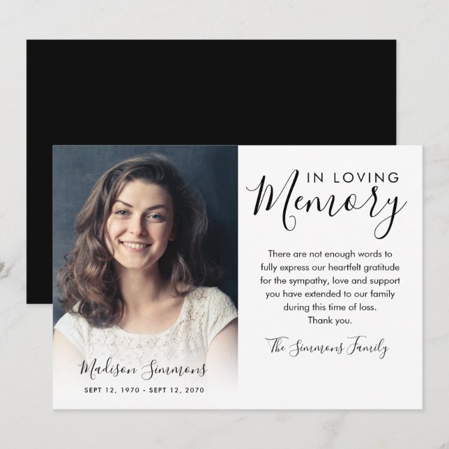 Tarjeta De Agradecimiento Elegante Gracias Funeral Fotografía Lluvia (Anverso / Reverso)