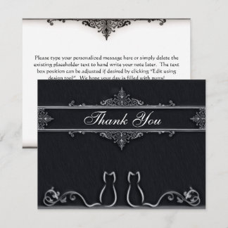 Tarjeta De Agradecimiento Elegante Gracias Gatos, Vinos De Cola, Negro Y Bla