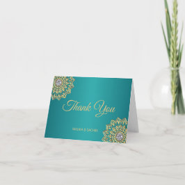 Tarjeta De Agradecimiento Elegante GRACIAS Mandala india boda azul Verde azu
