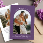 Tarjeta De Agradecimiento Elegante Gracias Script 2 Foto Boda Mauve Arch<br><div class="desc">Minimalista Elegante Boda de fotos Arco Leído Mano 2 Gracias Tarjeta en color malva morado. Elegante boda de agradecimiento plantilla de tarjeta con una foto (forma de arco) en la parte delantera y una foto en la parte posterior. Con el texto "Amor y agradecimiento" en una caligrafía con letras a...</div>