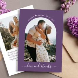 Tarjeta De Agradecimiento Elegante Gracias Script 2 Foto Boda Mauve Arch