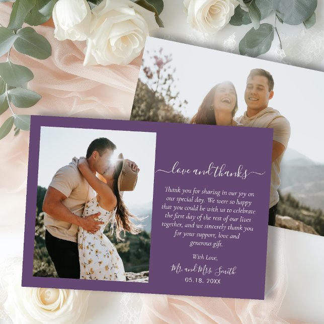 Tarjeta De Agradecimiento Elegante Gracias Script 2 Foto Mauve Boda (Subido por el creador)