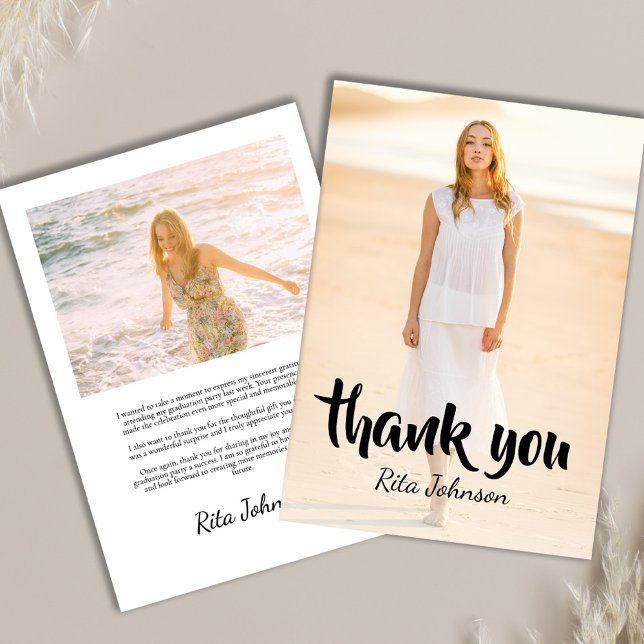 Tarjeta De Agradecimiento Elegante Grad Photo Senior High School Graduation (Elegant Grad Photo Senior High School Graduation Thank You Card)