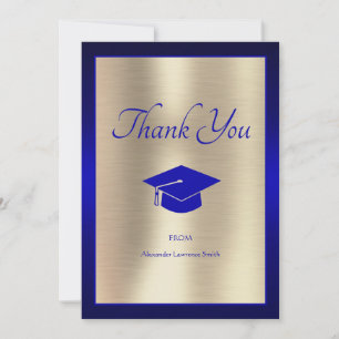Tarjeta De Agradecimiento Elegante Graduación 2024 Gracias Script Blue Gold