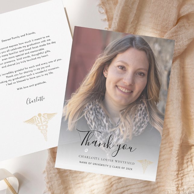 Tarjeta De Agradecimiento Elegante Graduación 2025 Enfermera (Elegant Graduation 2025 Nurse Pinning Thank You Card)