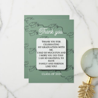 Tarjeta De Agradecimiento Elegante Graduación Arte Lineal Verde Salvia 