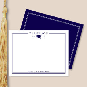 Tarjeta De Agradecimiento Elegante graduación azul y blanca de la Marina Cap