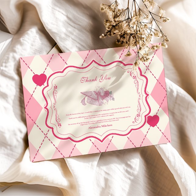 Tarjeta De Agradecimiento Elegante Graduación de Coquette Pink Bow (Subido por el creador)