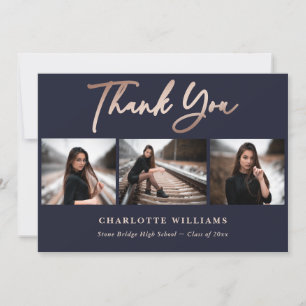 Tarjeta De Agradecimiento Elegante graduación de foto de la Marina Azul y Ro