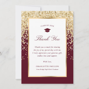 Tarjeta De Agradecimiento Elegante Graduación de Foto en Rojo y Dorado