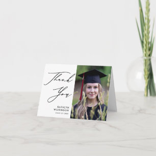 Tarjeta De Agradecimiento Elegante Graduación de Foto Minimalista con Guión 