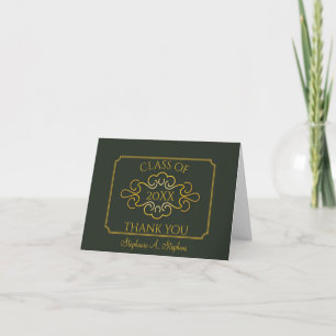 Tarjeta De Agradecimiento Elegante Graduación de la Universidad Green Gold G