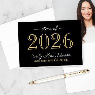 Tarjeta De Agradecimiento Elegante graduación de negro y dorado clase de 202