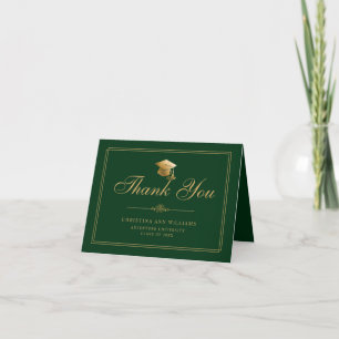 Tarjeta De Agradecimiento Elegante Graduación de rayas de oro verde