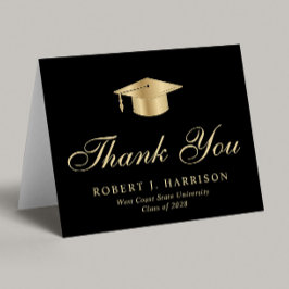 Tarjeta De Agradecimiento Elegante Graduación en negro de gota de oro