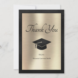 Tarjeta De Agradecimiento Elegante Graduación Gracias Script Black Gold