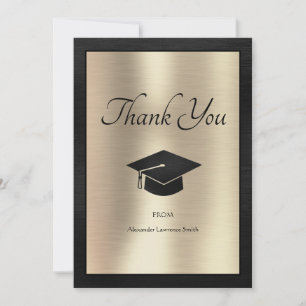 Tarjeta De Agradecimiento Elegante Graduación Gracias Script Black Gold