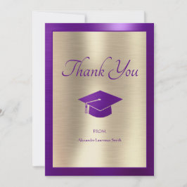 Tarjeta De Agradecimiento Elegante Graduación Gracias Script Purple Gold
