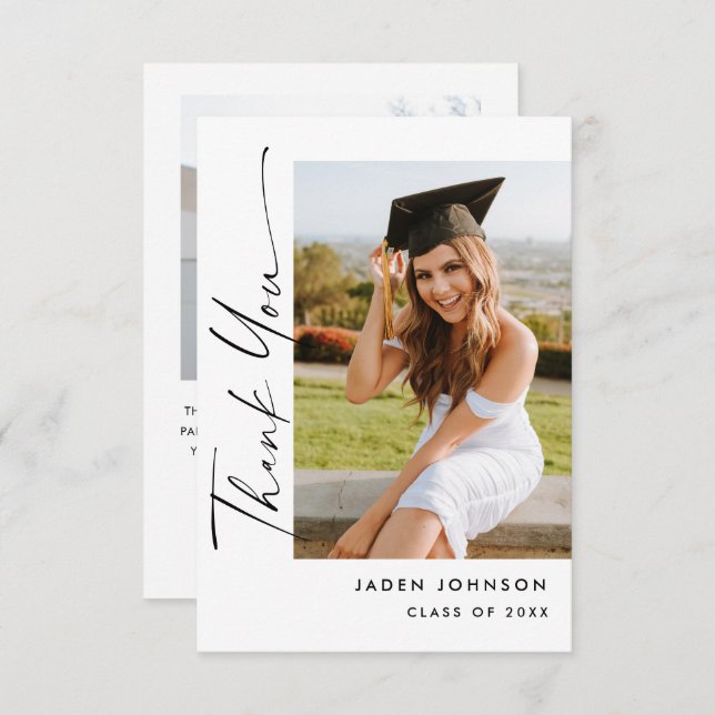 Tarjeta De Agradecimiento Elegante graduación Minimalista 2 Foto (Anverso / Reverso)