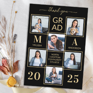 Tarjeta De Agradecimiento Elegante Graduación Personalizada de 6 Fotos Negro