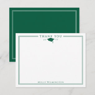 Tarjeta De Agradecimiento Elegante Graduación Verde Cap & Tassel Hunter