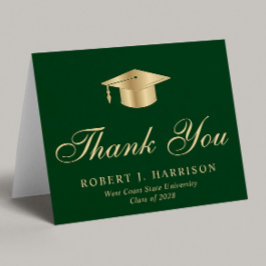 Tarjeta De Agradecimiento Elegante Graduación Verde de Grado Gold