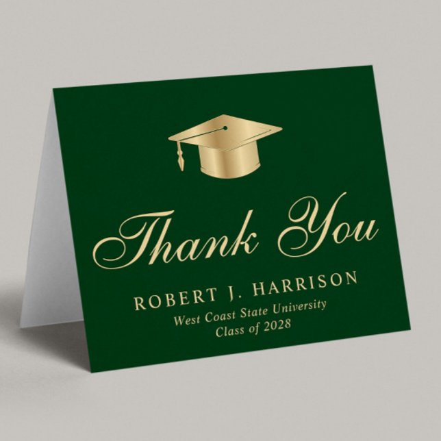 Tarjeta De Agradecimiento Elegante Graduación Verde de Grado Gold (Subido por el creador)