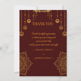 Tarjeta de agradecimiento elegante granate y dorad