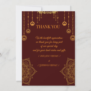 Tarjeta de agradecimiento elegante granate y dorad