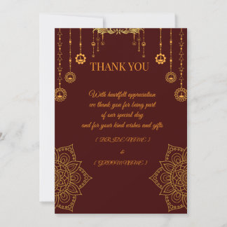 Tarjeta de agradecimiento elegante granate y dorad