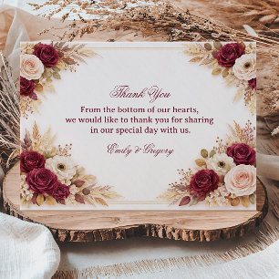 Tarjeta De Agradecimiento Elegante Gratitud Floral Borgoña