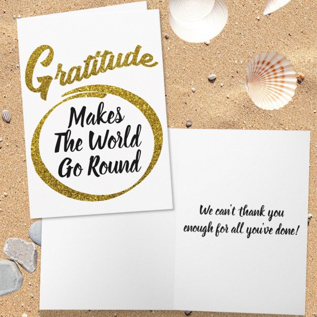 Tarjeta De Agradecimiento Elegante Gratitude Typography Gold Purpurina Perso (inside and cover template text thank you card)