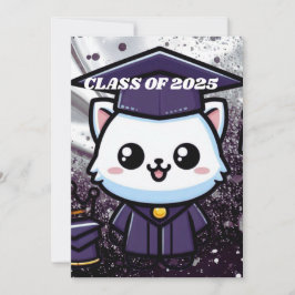 Tarjeta De Agradecimiento Elegante Gratuación Kitty Purple Gown Balloon