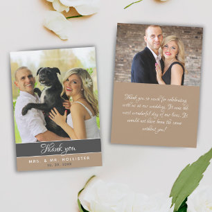 Tarjeta De Agradecimiento Elegante Gris Beige 2 Foto Boda