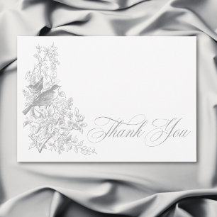 Tarjeta De Agradecimiento Elegante Gris Chinoiserie Boda de Naturaleza y Ave
