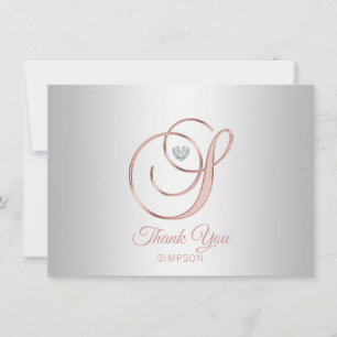 Tarjeta De Agradecimiento Elegante gris plateado Rosa Dorada Gracias   S