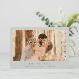 Tarjeta De Agradecimiento Elegante gris-verde Boda de foto simple minimalist