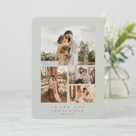 Tarjeta De Agradecimiento Elegante gris-verde minimalista 4 Boda de fotos pl