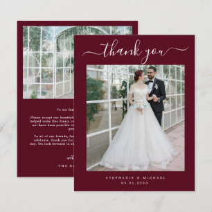 Tarjeta De Agradecimiento Elegante guión 2 Boda de fotos Borgoña
