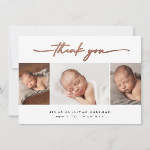 Tarjeta De Agradecimiento Elegante guión 3 Colaje de fotos bebé