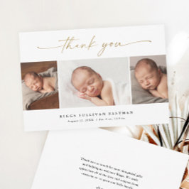 Tarjeta De Agradecimiento Elegante guión 3 Collage de fotos bebé