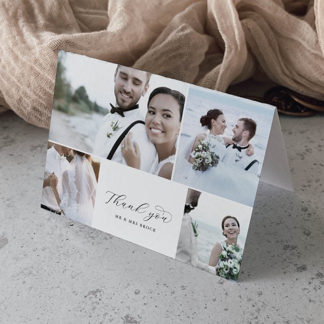 Tarjeta De Agradecimiento Elegante guión 4 Collage de fotos Boda plegado (Subido por el creador)