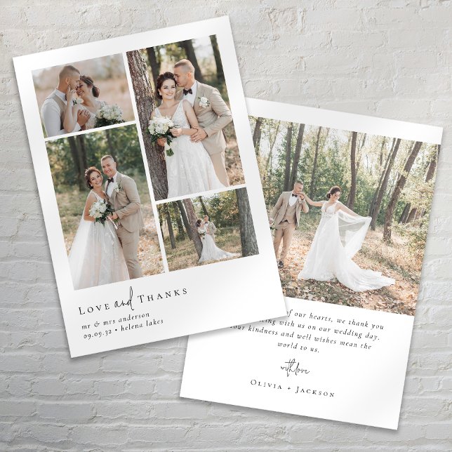 Tarjeta De Agradecimiento Elegante guión 5 Boda de Collage de fotos (Subido por el creador)