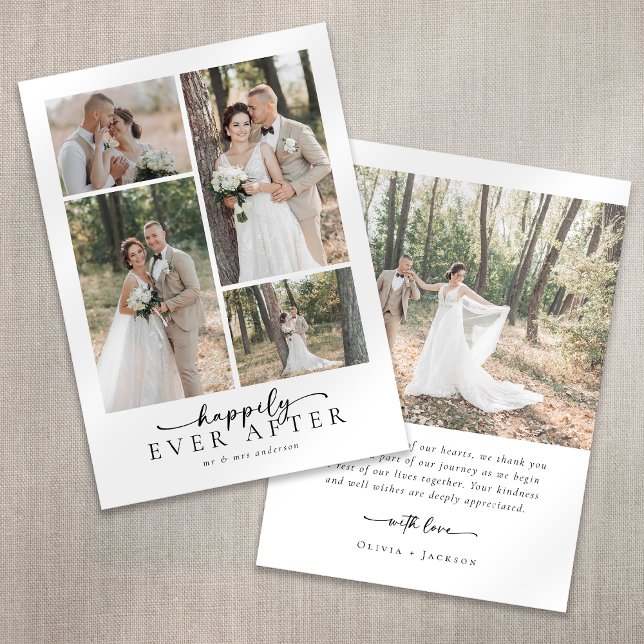 Tarjeta De Agradecimiento Elegante guión 5 Boda de Collage de fotos (Subido por el creador)