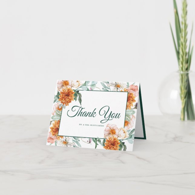 Tarjeta De Agradecimiento Elegante guión acuarela Floral Boda foto (Anverso)