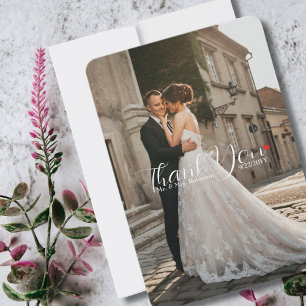 Tarjeta De Agradecimiento Elegante guión Amor Corazón Boda Foto