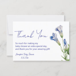 Tarjeta De Agradecimiento elegante guión azul floral bebé